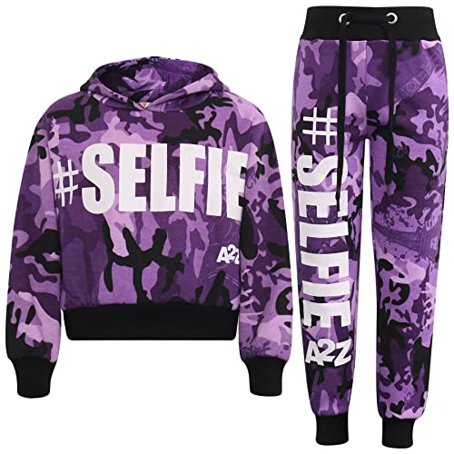 A2Z 4 Kids Kinder Mädchen Trainingsanzug Selfie Aufdruck Vlies Mit Kapuzen Crop - T.S Crop Selfie Camo Purple 11-12 von A2Z 4 Kids
