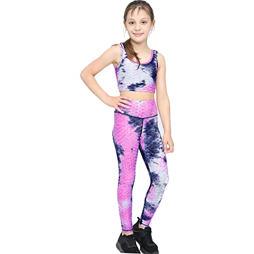 A2Z 4 Kids Kinder Mädchen Waben Legging Crop Top Weste Bottoms - Yoga Set Pink 7-8 von A2Z 4 Kids