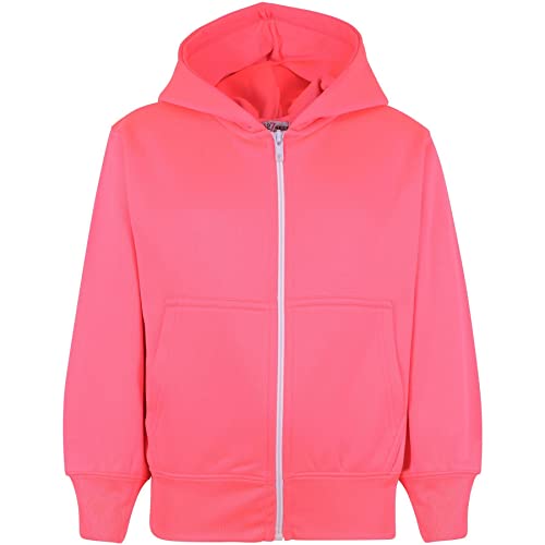 A2Z 4 Kids Kinder Mädchen & Jungen Unisex Einfach Vlies Kapuzenpullover Reißverschluss - Zipper Neon Pink 9-10 von A2Z 4 Kids