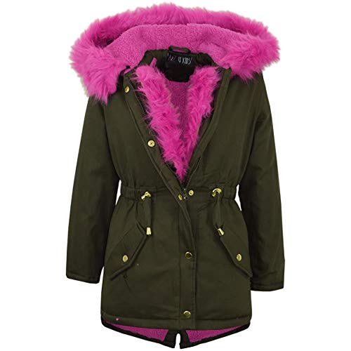 A2Z 4 Kids Kinder Mit kapuze JACKE Mädchen Pelz Parka JACKEN - Cerise Pelz - 11-12 Jahre von A2Z 4 Kids