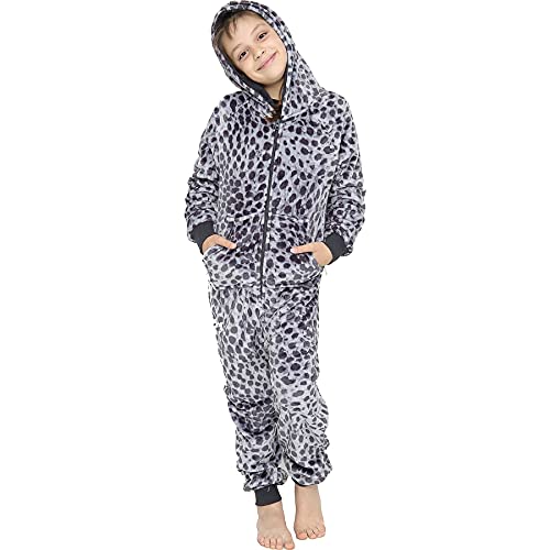 A2Z 4 Kids Kinder Tier Onesie Super Weich Tierdruck Pyjama Für Kinder - Onesie 125 Grey Leopard._11-12 von A2Z 4 Kids