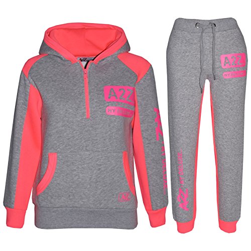 A2Z 4 Kids Kinder Trainingsanzug Jungen Mädchen A2Z NY DELUXE Edition Aufdruck - T.S A2Z NY 001 Grey Neon Pink 11-12 von A2Z 4 Kids