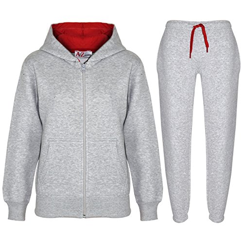 A2Z 4 Kids Kinder Trainingsanzug Mädchen Jungen Vlies - T.S Contrast Trim Grey Red 11-12 von A2Z 4 Kids