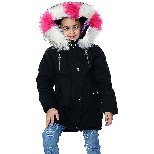 A2Z 4 Kids Kunstpelz Gefüttert Parka Mantel Regenbogen Pelz Haube Gepolstert- Jacket JK24 Black 11-12 von A2Z 4 Kids