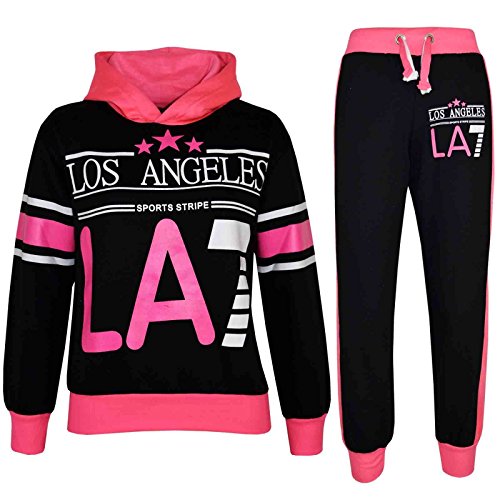 A2Z 4 Kids LA7 Trainingsanzug Kapuzenpullover Mit Jogger Jogginghose Zwei Farbe Satz Sport - T.S LA7 Black & Neon Pink 11-12 von A2Z 4 Kids