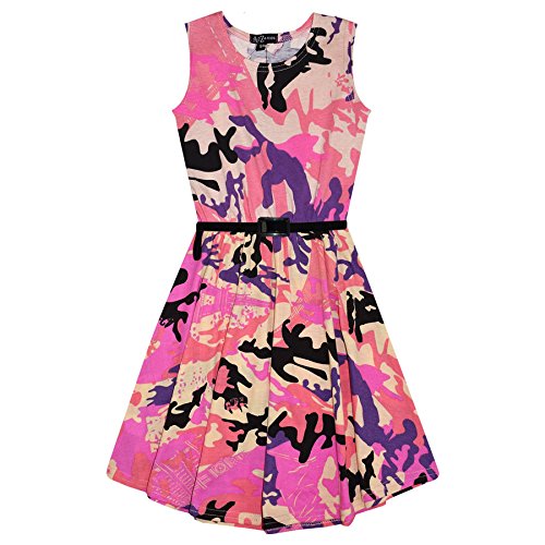 A2Z 4 Kids Mädchen Ärmelloses Skater Kleid Mit Gürtel Baumwolle - A2Z Camo Skater Dress Baby Pink 9-10 von A2Z 4 Kids