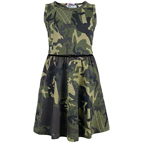 A2Z 4 Kids Mädchen Ärmelloses Skater Kleid Mit Gürtel Baumwolle - A2Z Camo Skater Dress Green 9-10 von A2Z 4 Kids
