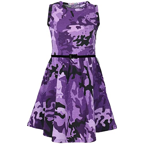 A2Z 4 Kids Mädchen Ärmelloses Skater Kleid Mit Gürtel Baumwolle - A2Z Camo Skater Dress Purple 7-8 von A2Z 4 Kids