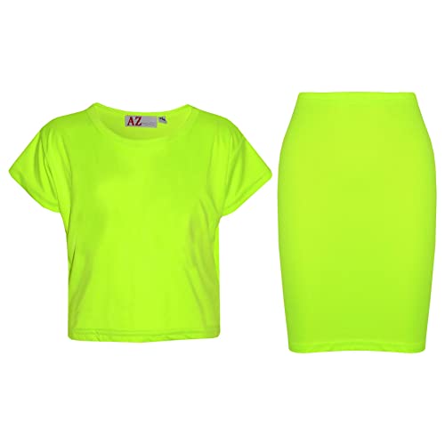 A2Z 4 Kids Mädchen Crop Top Kinder Neon Grün Set Farbe - Plain Crop Pencil Skirt N Green._5-6 von A2Z 4 Kids