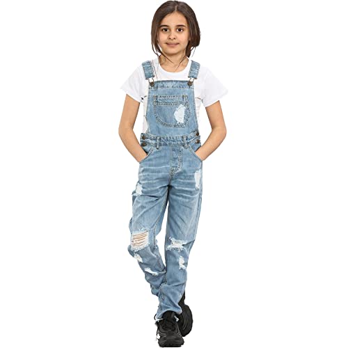 A2Z 4 Kids Mädchen Denim Latzhose Zerrissen Jeans Schürze Voll Länge Overall - Dungaree D82 Light Blue 13 von A2Z 4 Kids