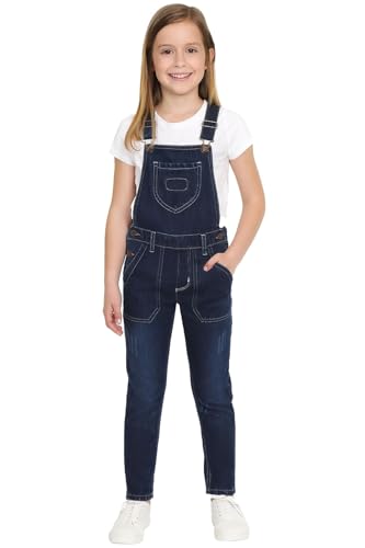 A2Z 4 Kids Mädchen Denim Latzhose Zerrissen Jeans - Dungaree D83 Dark Blue 7-8 von A2Z 4 Kids