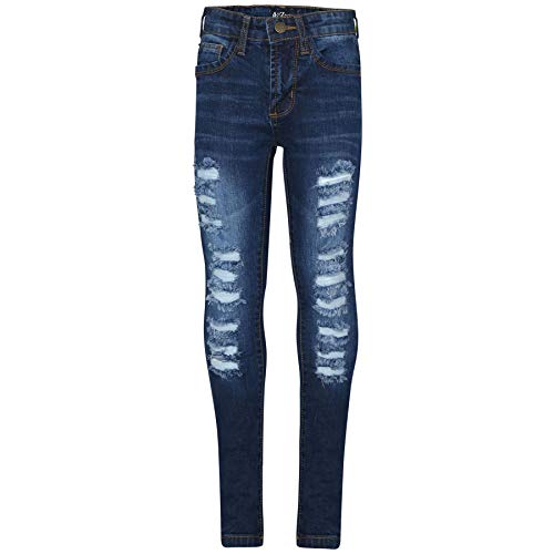 A2Z 4 Kids Mädchen Denim Ripped Jeans Komfort Skinny Strecken Jeans Lightweight - Girls Jeans JN28 Dark Blue 11-12 von A2Z 4 Kids