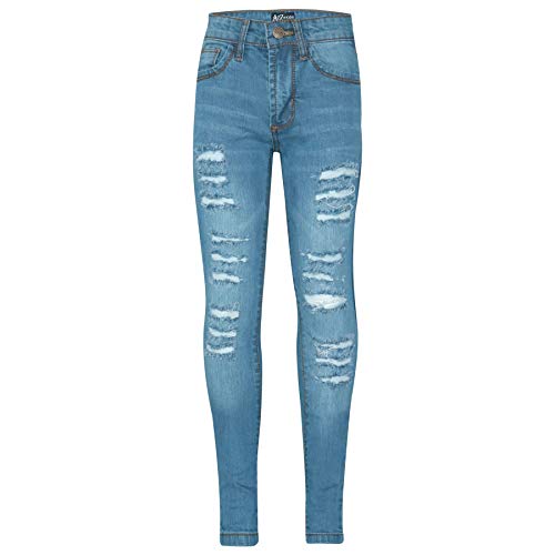 A2Z 4 Kids Mädchen Denim Ripped Jeans Komfort Skinny Strecken Jeans Lightweight - Girls Jeans JN28 Light Blue 7-8 von A2Z 4 Kids
