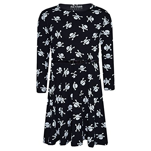 A2Z 4 Kids Mädchen Halloween Kleid Spinne Netz - Skater Dress Skull 11-12 von A2Z 4 Kids