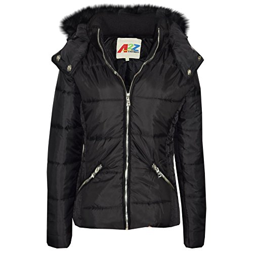 A2Z 4 Kids Mädchen Jacke Kinder Stilvoll Crop Gepolstert Pelzkragen - Jacket Puffer 414 Black 11-12 von A2Z 4 Kids