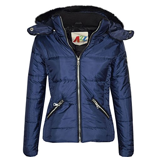 A2Z 4 Kids Mädchen Jacke Kinder Stilvoll Crop Gepolstert Pelzkragen - Jacket Puffer 414 Navy 11-12 von A2Z 4 Kids