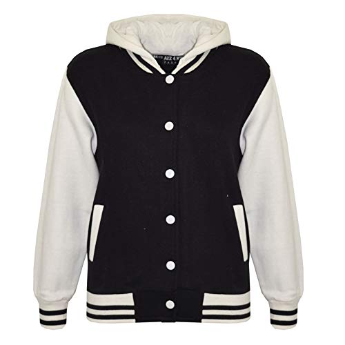 A2Z 4 Kids Mädchen Jungen B.B Kapuzenjacke Unifarben Varsity Klassisch Baseball Stil - B.B Plain Hooded Jacket Black 11-12 von A2Z 4 Kids