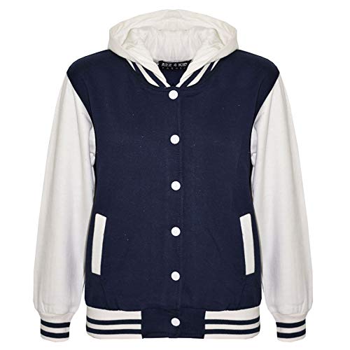 A2Z 4 Kids Mädchen Jungen B.B Kapuzenjacke Unifarben Varsity Klassisch Baseball Stil - B.B Plain Hooded Jacket Navy 13 von A2Z 4 Kids