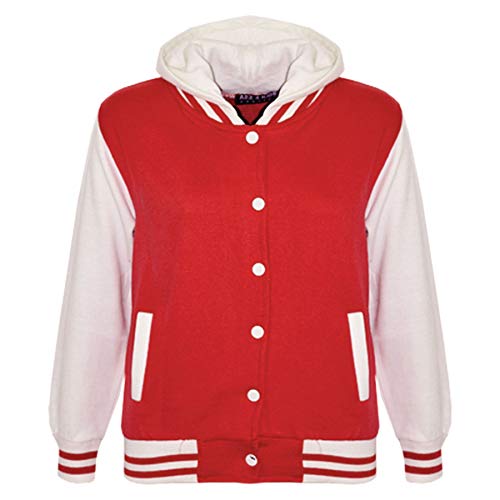 A2Z 4 Kids Mädchen Jungen B.B Kapuzenjacke Unifarben Varsity Klassisch Baseball Stil - B.B Plain Hooded Jacket Red 11-12 von A2Z 4 Kids