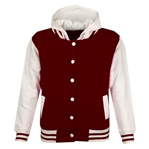 A2Z 4 Kids Mädchen Jungen B.B Kapuzenjacke Unifarben Varsity Klassisch Baseball Stil - B.B Plain Hooded Jacket Wine 13 von A2Z 4 Kids