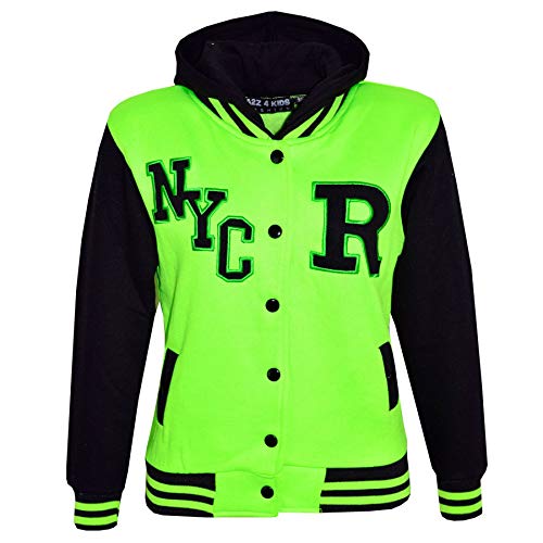 A2Z 4 Kids Mädchen Jungen B.B. Kapuzen R Mode NYC Jacke Varsity Baseball - B.B Jacket New Nyc Neon Green 7-8 von A2Z 4 Kids