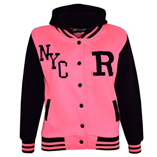 A2Z 4 Kids Mädchen Jungen B.B. Kapuzen R Mode NYC Jacke Varsity Baseball - B.B Jacket New Nyc Neon Pink 5-6 von A2Z 4 Kids