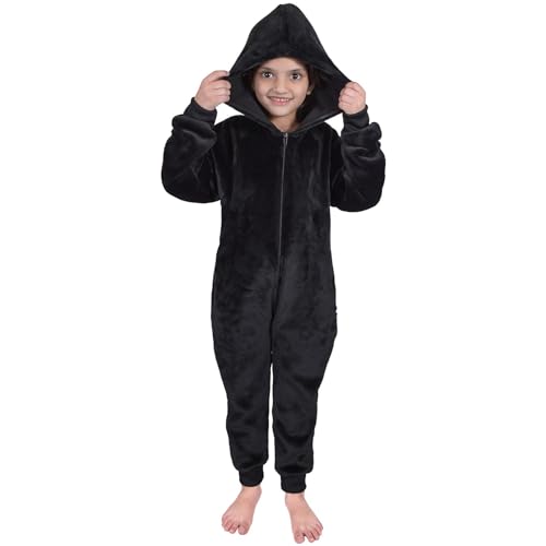 A2Z 4 Kids Mädchen Jungen Einfarbig Fleece Mit Kapuze - Onesie 352 Black 5-6 von A2Z 4 Kids