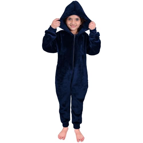 A2Z 4 Kids Mädchen Jungen Einfarbig Fleece Mit Kapuze - Onesie 352 Navy 2-3 von A2Z 4 Kids