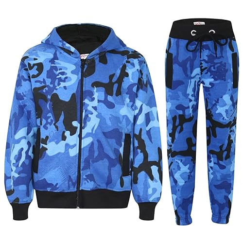 A2Z 4 Kids Mädchen Jungen Einfarbig Trainingsanzug Kapuzenpullover - T.S Plain Camo Blue 3-4 von A2Z 4 Kids