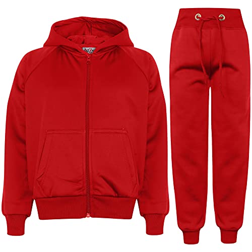 A2Z 4 Kids Mädchen Jungen Einfarbiger Schwarzer Trainingsanzug Kapuzenpullover - T.S Plain 109 Red 13 von A2Z 4 Kids