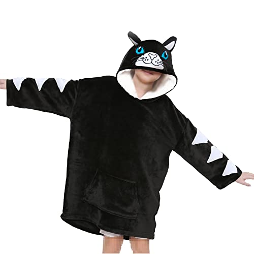 A2Z 4 Kids Mädchen Jungen Überdimensioniert Hoodie Tier Snuggle Welt - Snuggle 957 Cat Black Kids 7-13 von A2Z 4 Kids