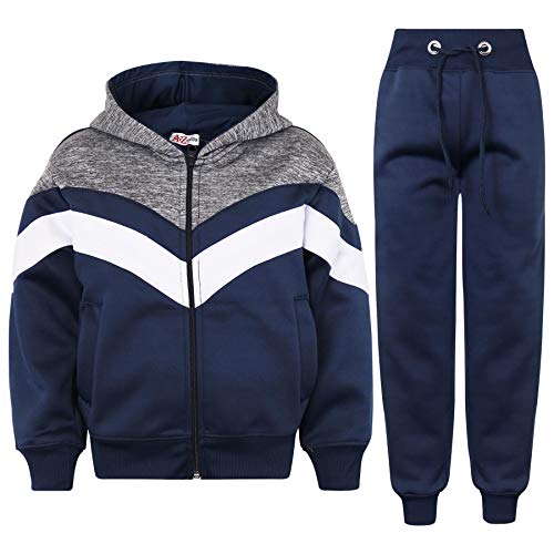 A2Z 4 Kids Mädchen Jungen Unisex Trainingsanzug Kontrast Einsätze Fleece Kapuzen Reißverschluss Hoodie - T.S 312 Navy 7-8 von A2Z 4 Kids