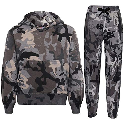 A2Z 4 Kids Mädchen Jungen Unisex Trainingsanzug Uni Mit Kapuze Sweatshirt - T.S Plain 105 Camo Charcoal 7-8 von A2Z 4 Kids