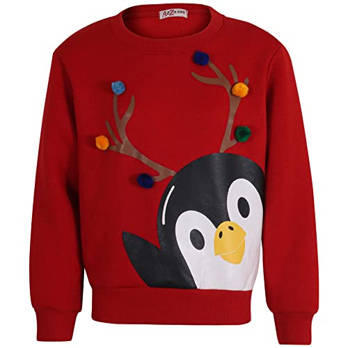 A2Z 4 Kids Mädchen Jungen Weihnachten Aufdruck Sweatshirt - Jumper Penguin Red 5-6 von A2Z 4 Kids