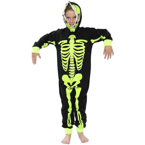 A2Z 4 Kids Mädchen Jungs Skelett Drucken Schlafanzug Einteiler - Skeleton Onesie Black N.Green_13 von A2Z 4 Kids