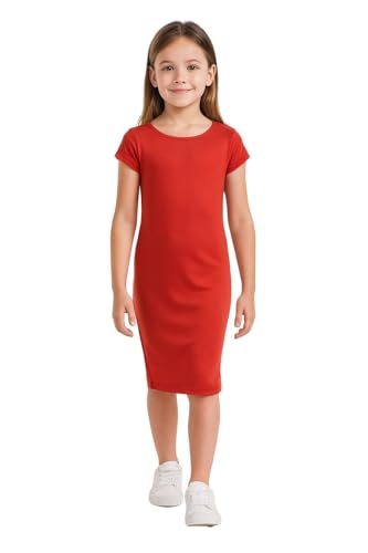 A2Z 4 Kids Mädchen Kleider Plain Schlank Fit Strecken Bodycon - Midi Dress Red 9-10 von A2Z 4 Kids
