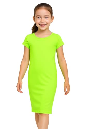 A2Z 4 Kids Mädchen Kleider Plain Schlank Fit Strecken Bodycon - New MidiDress Neon Green 9-10 von A2Z 4 Kids