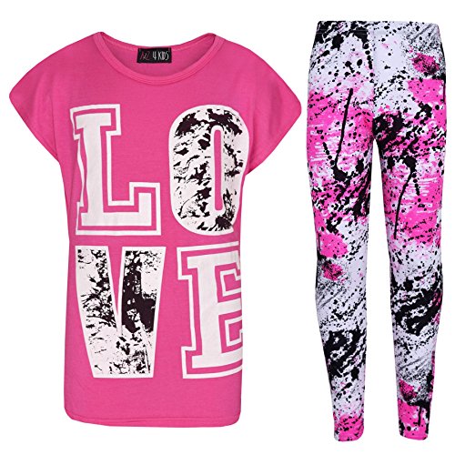 A2Z 4 Kids Mädchen Lieben Druck Spitze Kurz Ärmel - Love Splash Set Pink 7-8 von A2Z 4 Kids