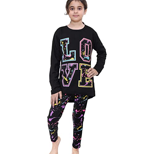 A2Z 4 Kids Mädchen Lieben Druck Spitze Kurz Ärmel - Love Set 340 Black 11-12 von A2Z 4 Kids