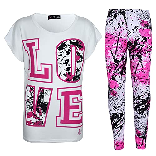 A2Z 4 Kids®, Set mit T-Shirt mit LOVE-Aufdruck und Leggings im Farbspritzer-Design für Mädchen im Alter von 7 bis 13 Jahren Gr. 13 Jahre, weiß von A2Z 4 Kids