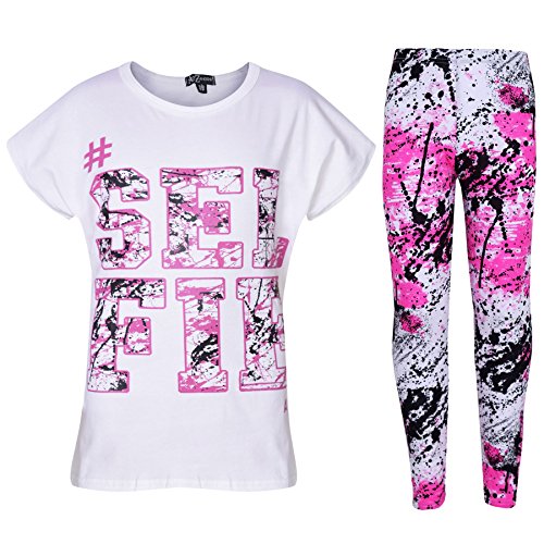 A2Z 4 Kids®, Set mit T-Shirt mit LOVE-Aufdruck und Leggings im Farbspritzer-Design für Mädchen im Alter von 7 bis 13 Jahren Gr. 7-8 Jahre, weiß von A2Z 4 Kids