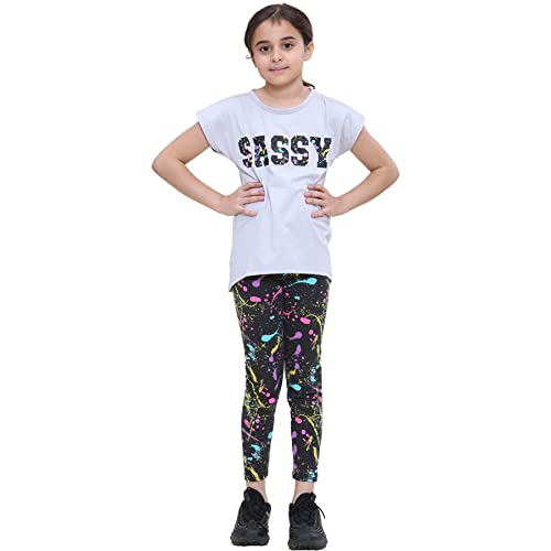 A2Z 4 Kids Mädchen Lieben Druck Spitze Kurz Ärmel - Sassy Set 334 Grey_5-6 von A2Z 4 Kids