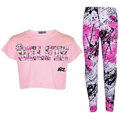 A2Z 4 Kids®, Set mit T-Shirt mit LOVE-Aufdruck und Leggings im Farbspritzer-Design für Mädchen im Alter von 7 bis 13 Jahren Gr. 11-12 Jahre, Selfie Splash Crop & Leggings, Babyrosa von A2Z 4 Kids