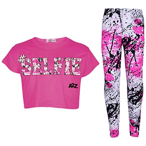 A2Z 4 Kids®, Set mit T-Shirt mit LOVE-Aufdruck und Leggings im Farbspritzer-Design für Mädchen im Alter von 7 bis 13 Jahren Gr. 5-6 Jahre, Selfie Splash Crop & Leggings Pink von A2Z 4 Kids