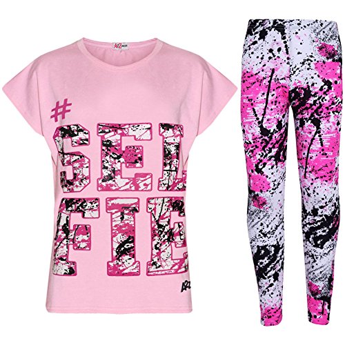 A2Z 4 Kids®, Set mit T-Shirt mit LOVE-Aufdruck und Leggings im Farbspritzer-Design für Mädchen im Alter von 7 bis 13 Jahren Gr. 9-10 Jahre, Selfie Splash Set Baby Pink von A2Z 4 Kids