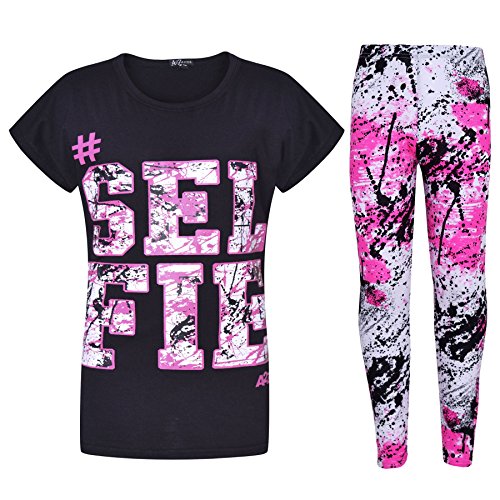 A2Z 4 Kids®, Set mit T-Shirt mit LOVE-Aufdruck und Leggings im Farbspritzer-Design für Mädchen im Alter von 7 bis 13 Jahren Gr. 13 Jahre, Selfie Splash Set schwarz von A2Z 4 Kids