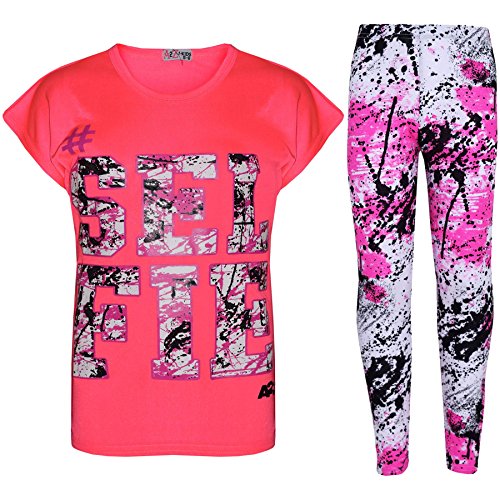 A2Z 4 Kids®, Set mit T-Shirt mit LOVE-Aufdruck und Leggings im Farbspritzer-Design für Mädchen im Alter von 7 bis 13 Jahren Gr. 7-8 Jahre, Selfie Splash Set Neon Pink von A2Z 4 Kids