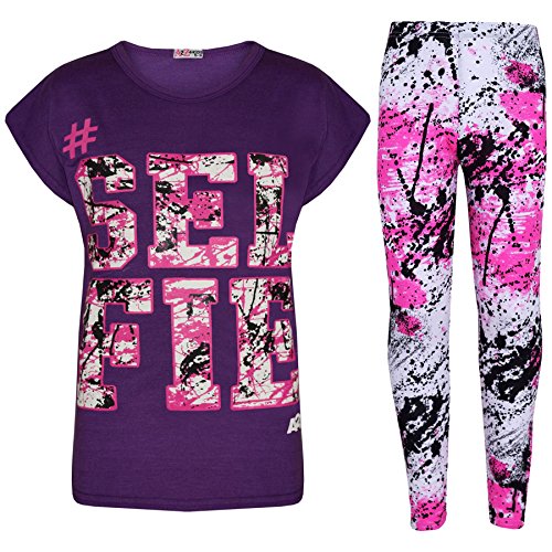 A2Z 4 Kids®, Set mit T-Shirt mit LOVE-Aufdruck und Leggings im Farbspritzer-Design für Mädchen im Alter von 7 bis 13 Jahren Gr. 11-12 Jahre, Selfie Splash Set lila von A2Z 4 Kids