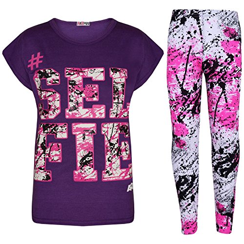 A2Z 4 Kids®, Set mit T-Shirt mit LOVE-Aufdruck und Leggings im Farbspritzer-Design für Mädchen im Alter von 7 bis 13 Jahren Gr. 5-6 Jahre, Selfie Splash Set lila von A2Z 4 Kids