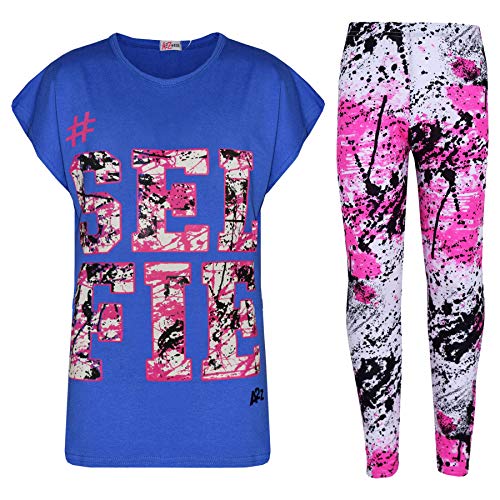 A2Z 4 Kids®, Set mit T-Shirt mit LOVE-Aufdruck und Leggings im Farbspritzer-Design für Mädchen im Alter von 7 bis 13 Jahren Gr. 9-10 Jahre, Selfie Splash Set Königsblau von A2Z 4 Kids